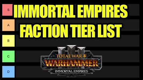 New races and factions Bigger map Ghorst, grombrindal, sigvald, kholek and volkmar now have their own faction and starting location Settlement trading A "make this deal work" button in diplomacy Recruit units from allies 10 more skill points for every character Mounts and some specific skills get. . Warhammer 3 tier list immortal empires